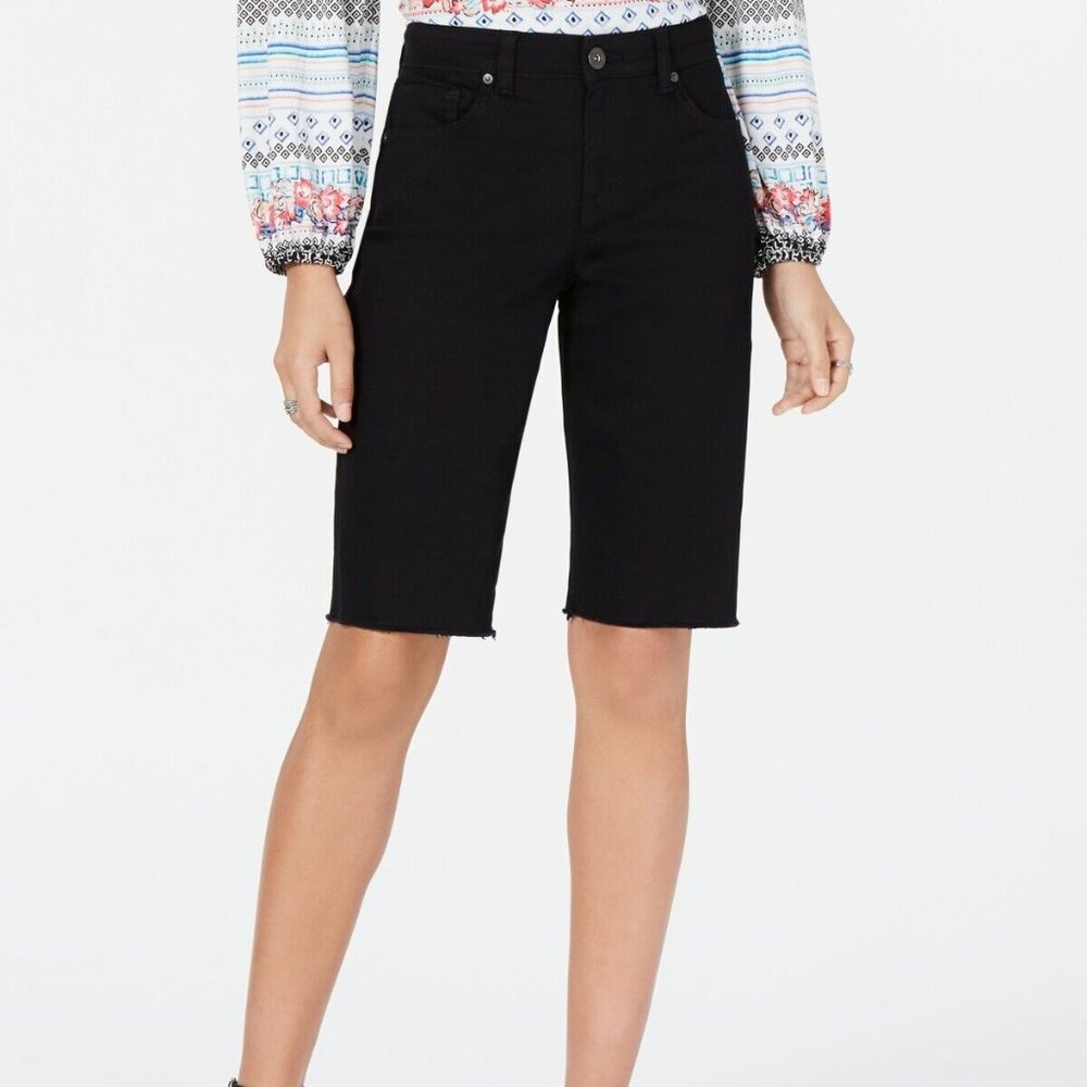 NWTS Style & Co Women's Black Cotton Mid Rise Curvy Bermuda Shorts Size 4 (A1)
